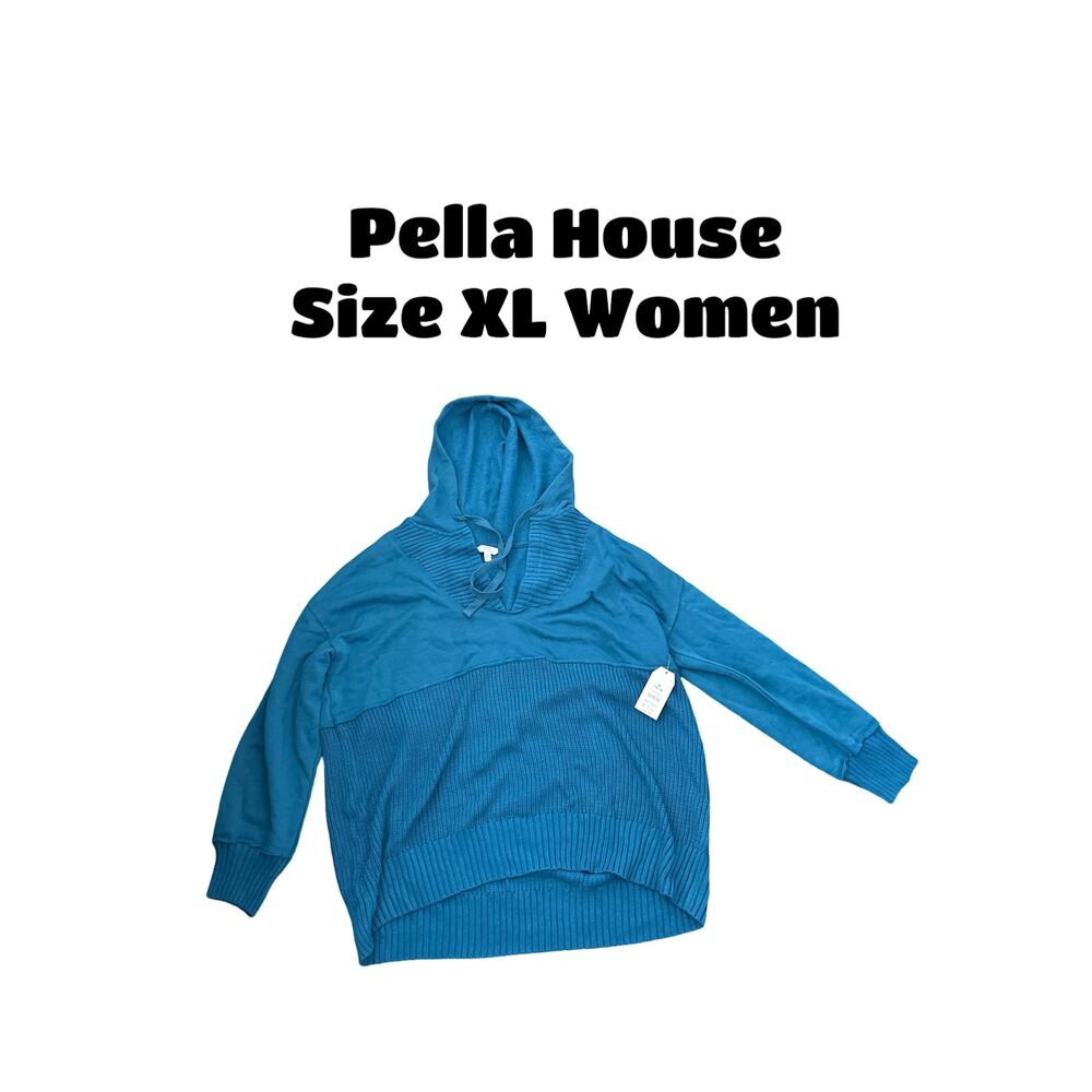 Time and Tru Women's Mixed Media Hoodie Teal Tropic Size XL